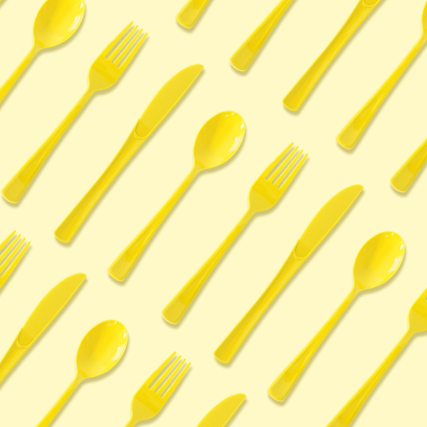 150 Pack Plastic Silverware,Disposable Cutlery Set Heavy Duty Utensil Sets 50 Forks 50 Knives 50 Spoons for Brithday, Wedding,Home School Party Picnics Restaurant Outdoor Events (Yellow)