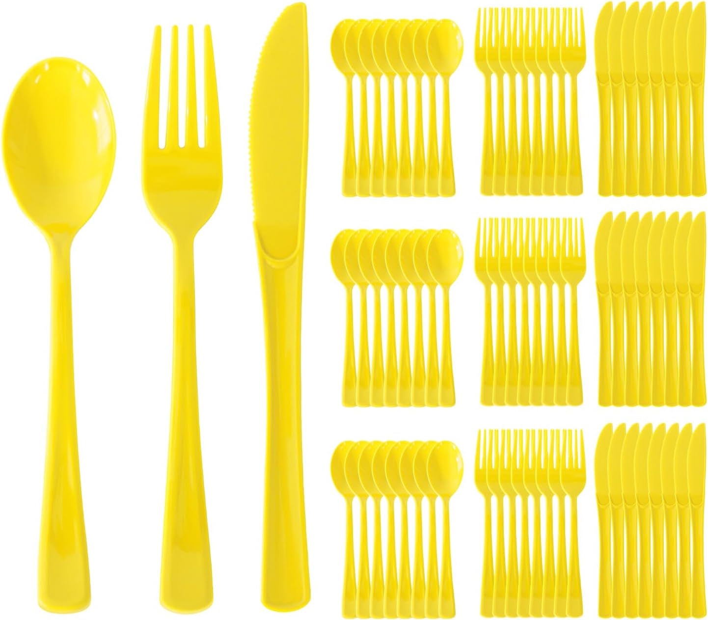150 Pack Plastic Silverware,Disposable Cutlery Set Heavy Duty Utensil Sets 50 Forks 50 Knives 50 Spoons for Brithday, Wedding,Home School Party Picnics Restaurant Outdoor Events (Yellow)