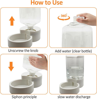 Pet Water Dispenser, Gravity Automatic Dog Water Bowl & Cat Water Dispenser, 4L Cat Dog Waterer Station, Self Water Dish Without Electricity Auto Water for Cats Dogs Bunny