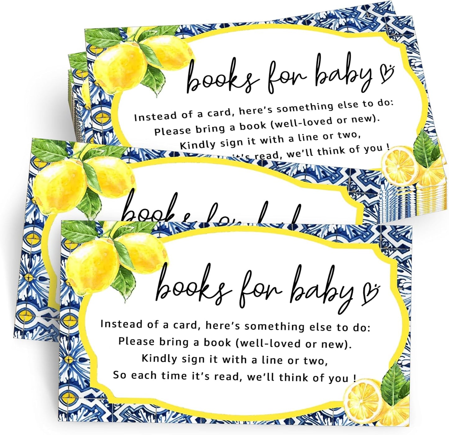 Books for Baby Cards, Book Instead of Card Request Gift, 50 Pack Lemon Minimalist Baby Shower Game Cards for Girl or Boy Baby Shower Birthday Gender Reveal Party Supplies 3.5 X 2 Inches - A44