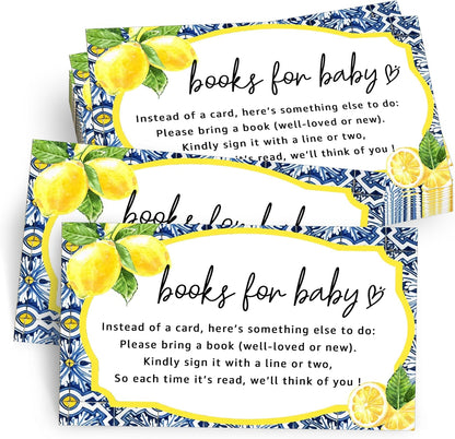 Books for Baby Cards, Book Instead of Card Request Gift, 50 Pack Lemon Minimalist Baby Shower Game Cards for Girl or Boy Baby Shower Birthday Gender Reveal Party Supplies 3.5 X 2 Inches - A44