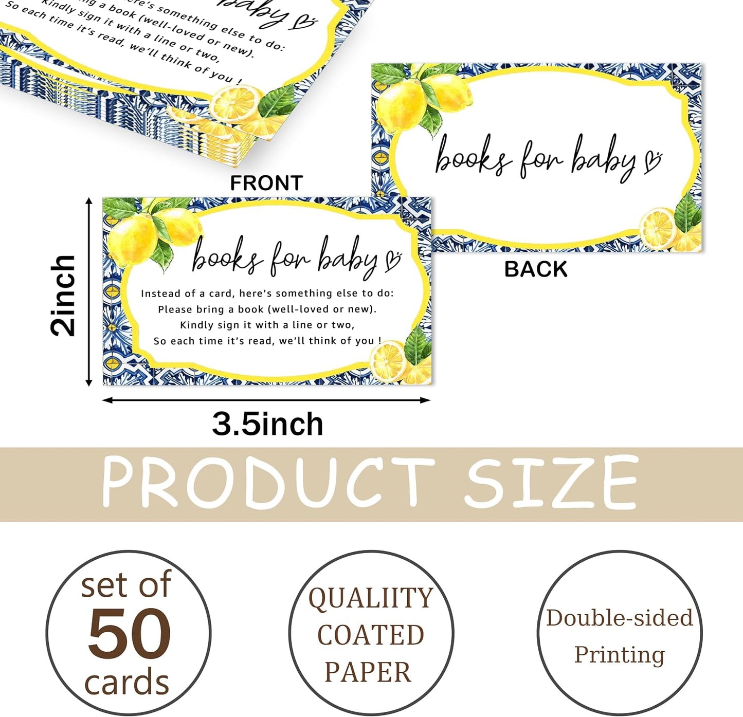 Books for Baby Cards, Book Instead of Card Request Gift, 50 Pack Lemon Minimalist Baby Shower Game Cards for Girl or Boy Baby Shower Birthday Gender Reveal Party Supplies 3.5 X 2 Inches - A44