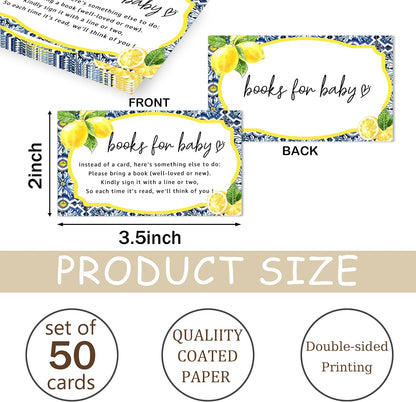 Books for Baby Cards, Book Instead of Card Request Gift, 50 Pack Lemon Minimalist Baby Shower Game Cards for Girl or Boy Baby Shower Birthday Gender Reveal Party Supplies 3.5 X 2 Inches - A44