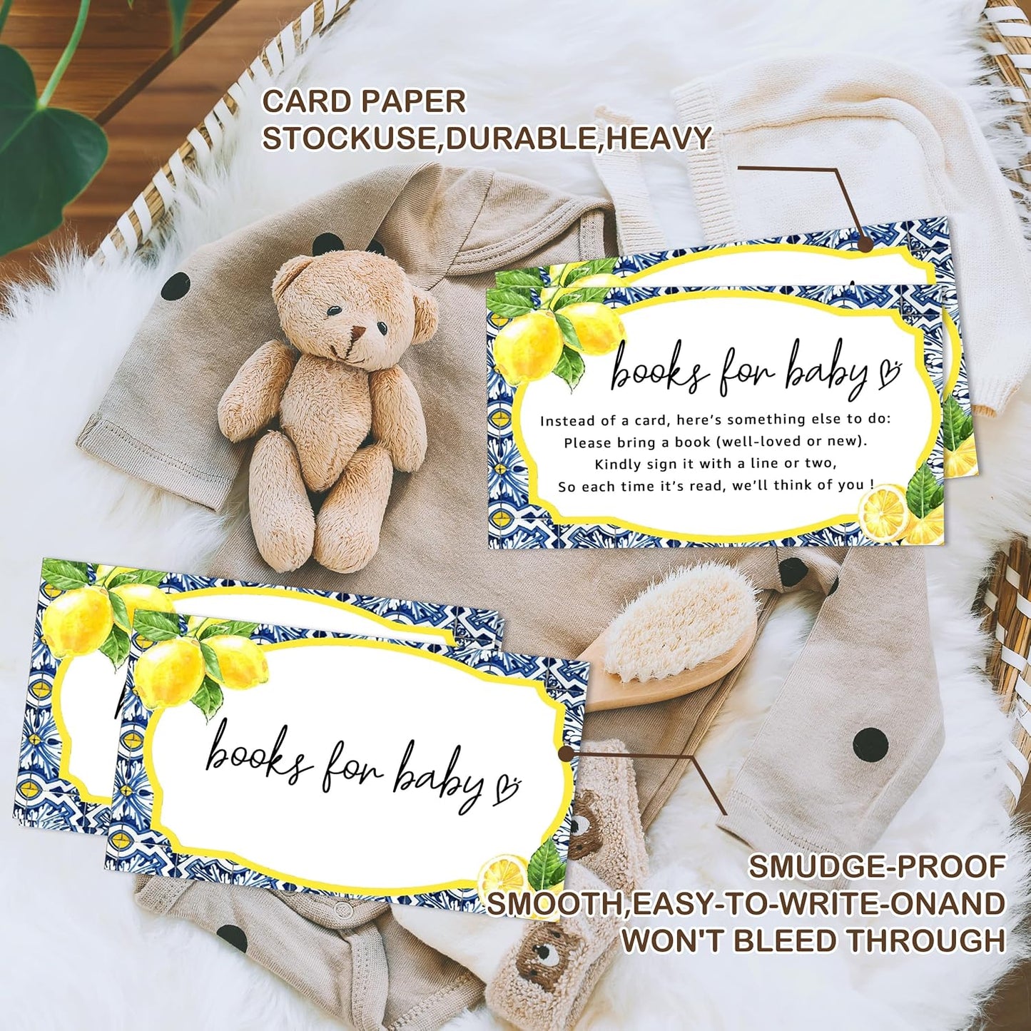 Books for Baby Cards, Book Instead of Card Request Gift, 50 Pack Lemon Minimalist Baby Shower Game Cards for Girl or Boy Baby Shower Birthday Gender Reveal Party Supplies 3.5 X 2 Inches - A44