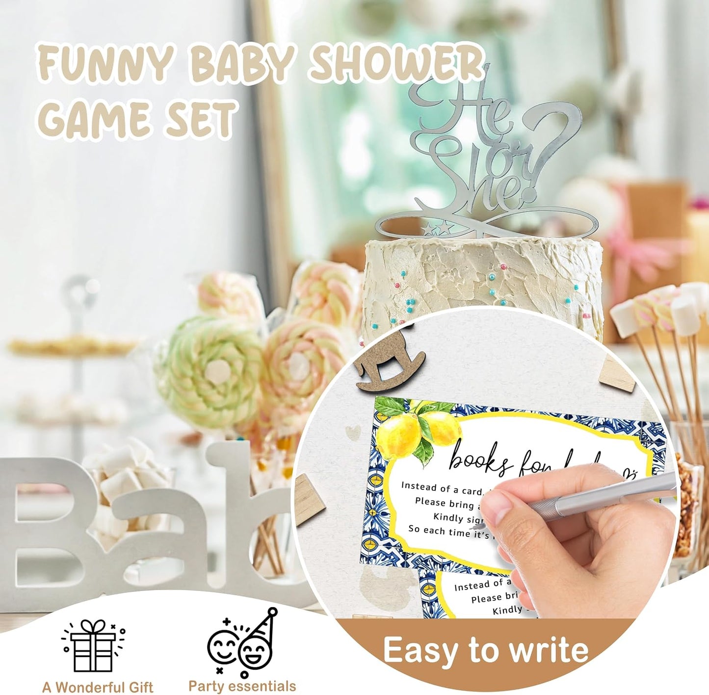 Books for Baby Cards, Book Instead of Card Request Gift, 50 Pack Lemon Minimalist Baby Shower Game Cards for Girl or Boy Baby Shower Birthday Gender Reveal Party Supplies 3.5 X 2 Inches - A44