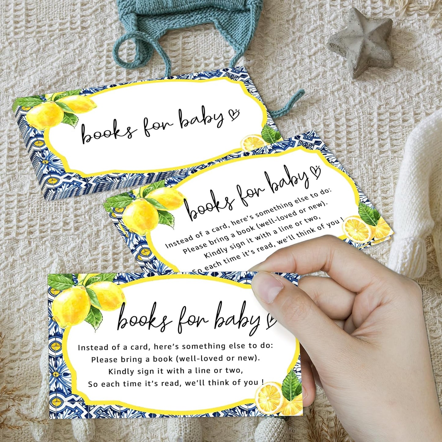 Books for Baby Cards, Book Instead of Card Request Gift, 50 Pack Lemon Minimalist Baby Shower Game Cards for Girl or Boy Baby Shower Birthday Gender Reveal Party Supplies 3.5 X 2 Inches - A44