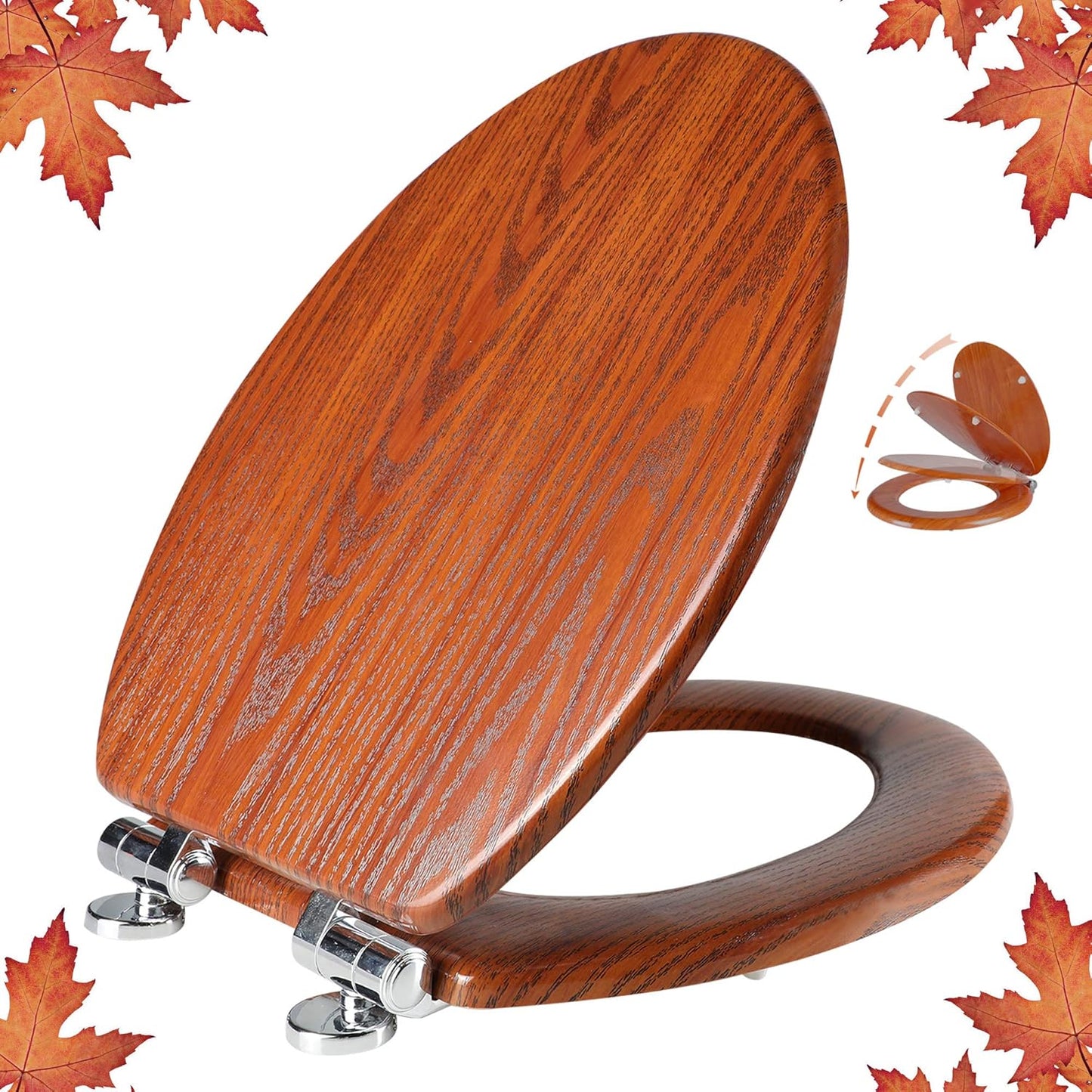 Elongated Toilet Seat Molded Wood Toilet Seat with Quietly Close and Quick Release Hinges, Easy to Install also Easy to Clean (Elongated, Brownish Yellow)