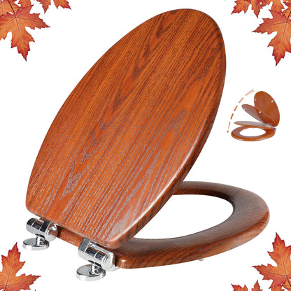 Elongated Toilet Seat Molded Wood Toilet Seat with Quietly Close and Quick Release Hinges, Easy to Install also Easy to Clean (Elongated, Brownish Yellow)