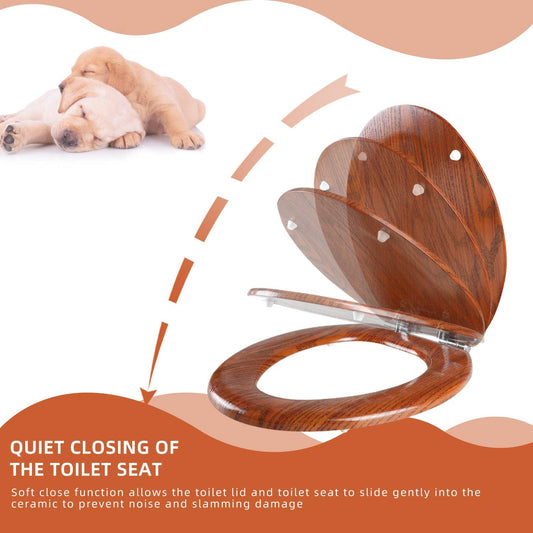 Elongated Toilet Seat Molded Wood Toilet Seat with Quietly Close and Quick Release Hinges, Easy to Install also Easy to Clean (Elongated, Brownish Yellow)