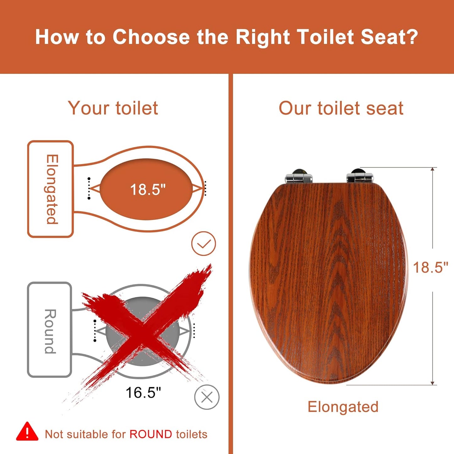 Elongated Toilet Seat Molded Wood Toilet Seat with Quietly Close and Quick Release Hinges, Easy to Install also Easy to Clean (Elongated, Brownish Yellow)