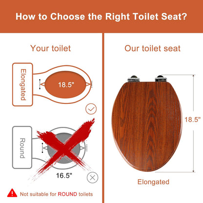 Elongated Toilet Seat Molded Wood Toilet Seat with Quietly Close and Quick Release Hinges, Easy to Install also Easy to Clean (Elongated, Brownish Yellow)