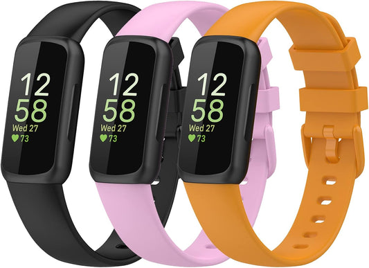 Bands Compatible with Fitbit Inspire 3 Smart Watch Band Replacement Wristband Strap Bracelet Silicone Accessory for Women Men S/L Size, 3 Pack