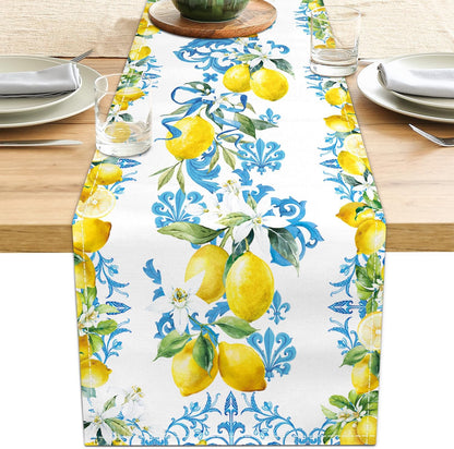 Blue Lemon Table Runner 13x36 Inch Summer Table Runners Yellow Lemon Table Decorations Rustic Coffee Table Runner for Home Kitchen Dining Room Party (13"x36", Yellow Lemon)