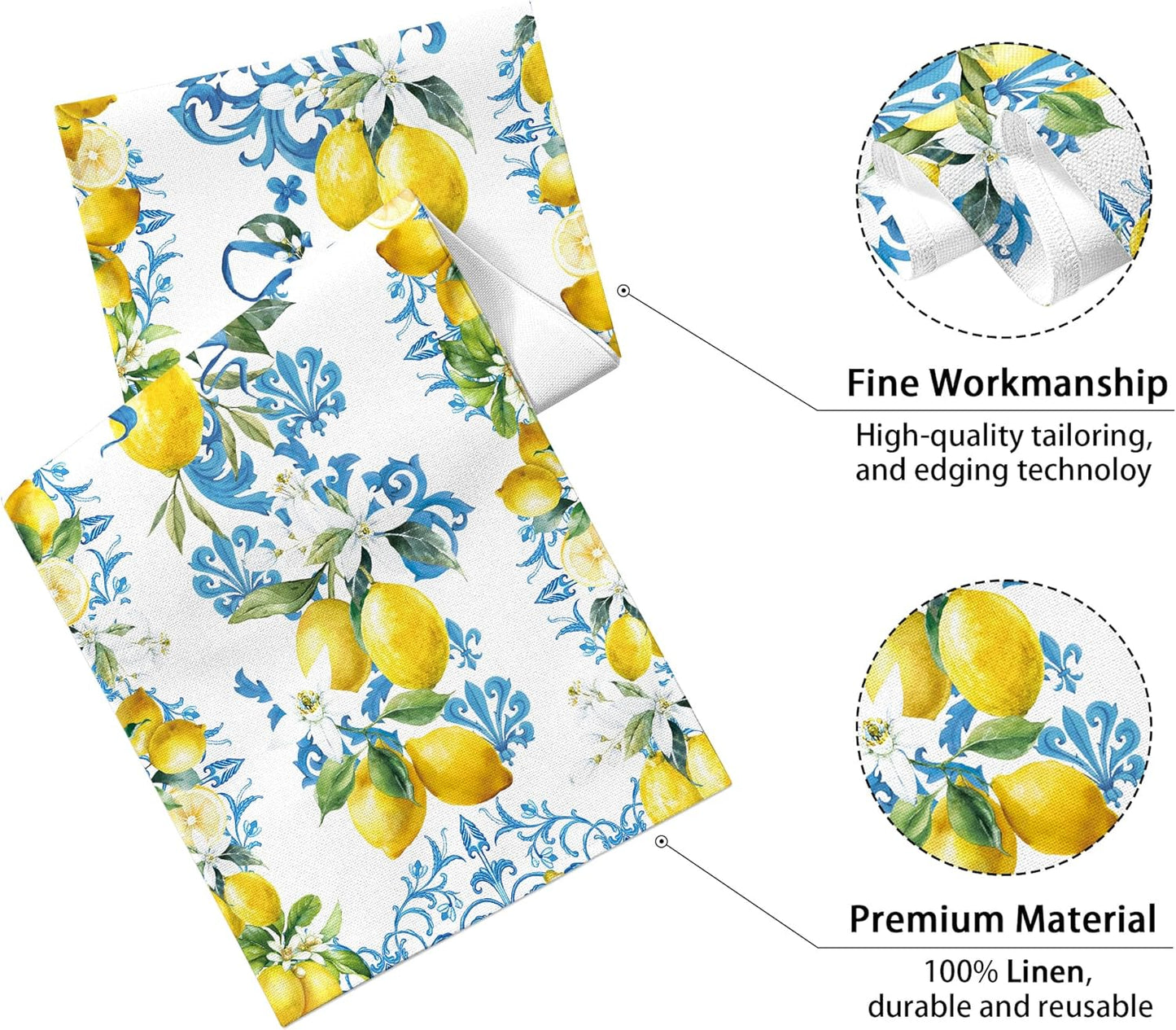 Blue Lemon Table Runner 13x36 Inch Summer Table Runners Yellow Lemon Table Decorations Rustic Coffee Table Runner for Home Kitchen Dining Room Party (13"x36", Yellow Lemon)