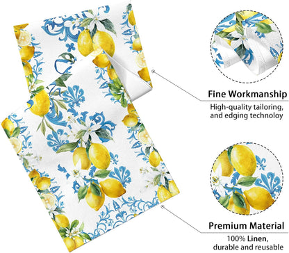 Blue Lemon Table Runner 13x36 Inch Summer Table Runners Yellow Lemon Table Decorations Rustic Coffee Table Runner for Home Kitchen Dining Room Party (13"x36", Yellow Lemon)