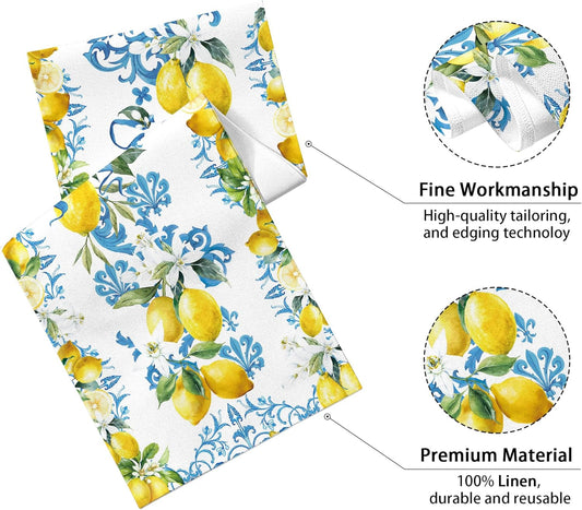 Blue Lemon Table Runner 13x36 Inch Summer Table Runners Yellow Lemon Table Decorations Rustic Coffee Table Runner for Home Kitchen Dining Room Party (13"x36", Yellow Lemon)