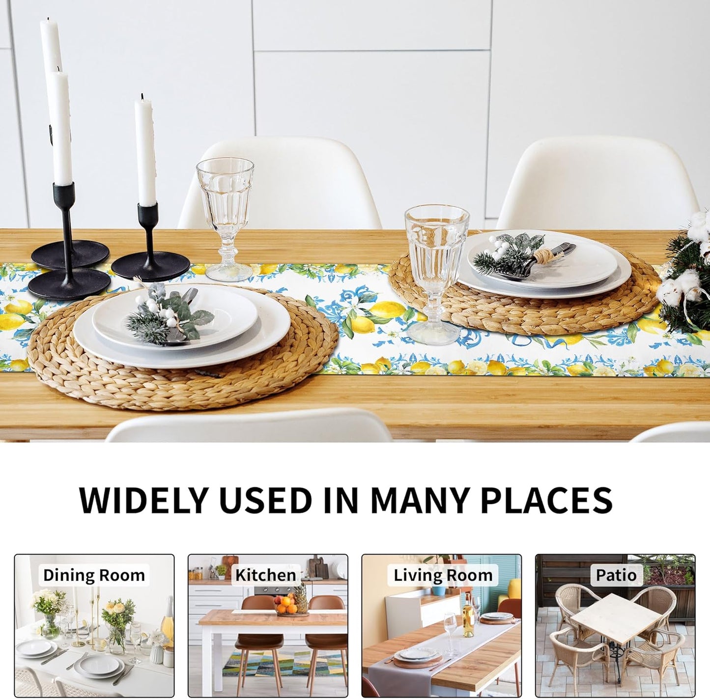 Blue Lemon Table Runner 13x36 Inch Summer Table Runners Yellow Lemon Table Decorations Rustic Coffee Table Runner for Home Kitchen Dining Room Party (13"x36", Yellow Lemon)