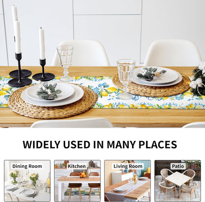 Blue Lemon Table Runner 13x36 Inch Summer Table Runners Yellow Lemon Table Decorations Rustic Coffee Table Runner for Home Kitchen Dining Room Party (13"x36", Yellow Lemon)