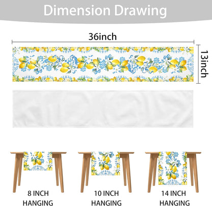 Blue Lemon Table Runner 13x36 Inch Summer Table Runners Yellow Lemon Table Decorations Rustic Coffee Table Runner for Home Kitchen Dining Room Party (13"x36", Yellow Lemon)
