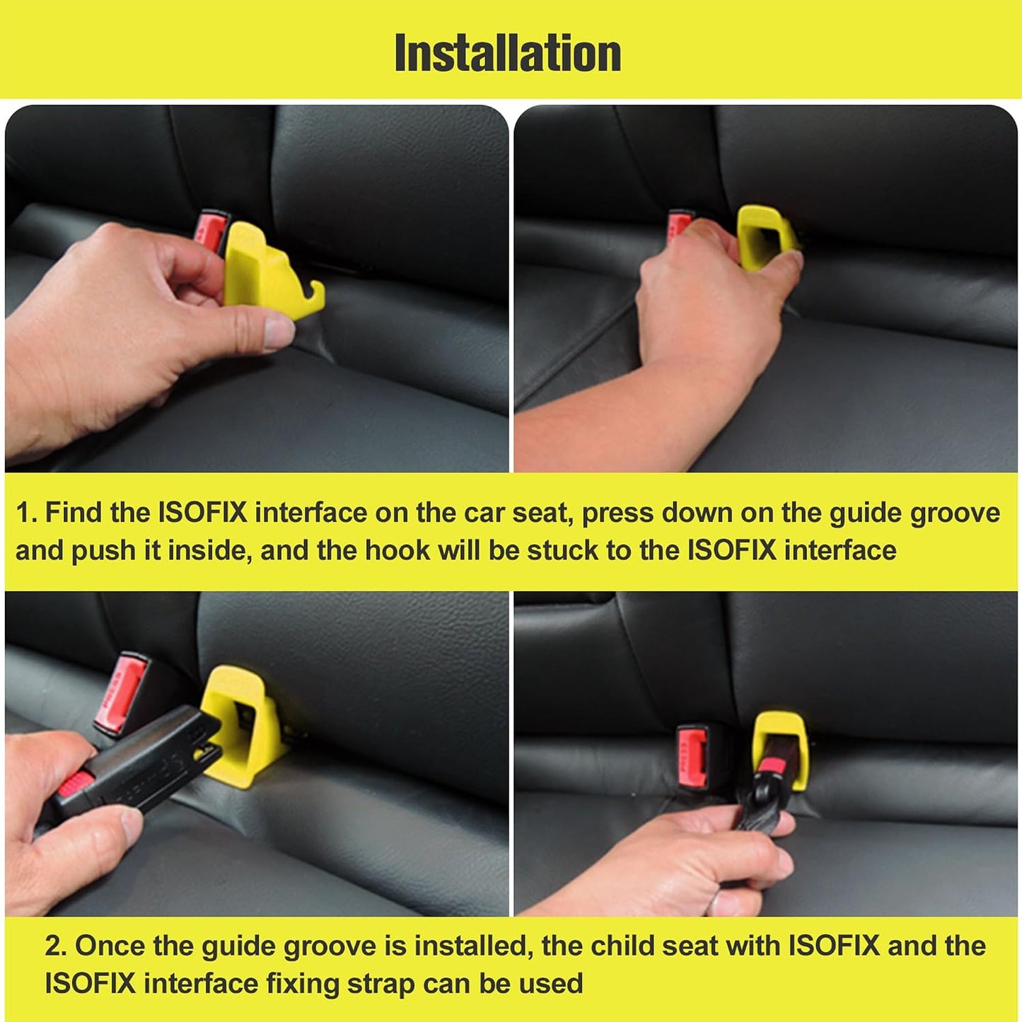 ISOFIX Interface Belt Latch Guide, 2 Pcs Car Seat ISOFIX Interface Buckle Fixed Guide Groove Car Seat Bracket Connector, Yellow
