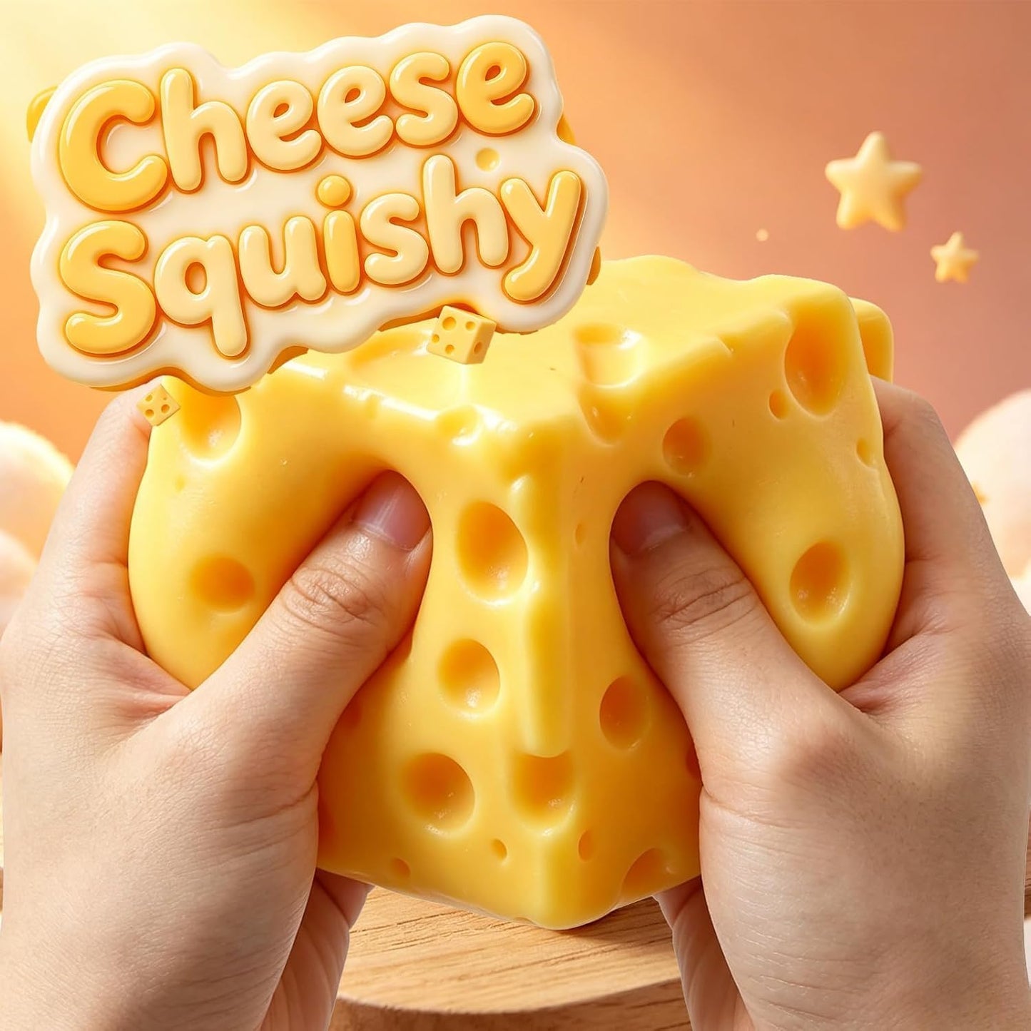 Cheese Squishy Stress Relief Original Sensory Food Squishy Stress Relief Fidget Toy Stress Balls for Adults (Yellow-1PC)