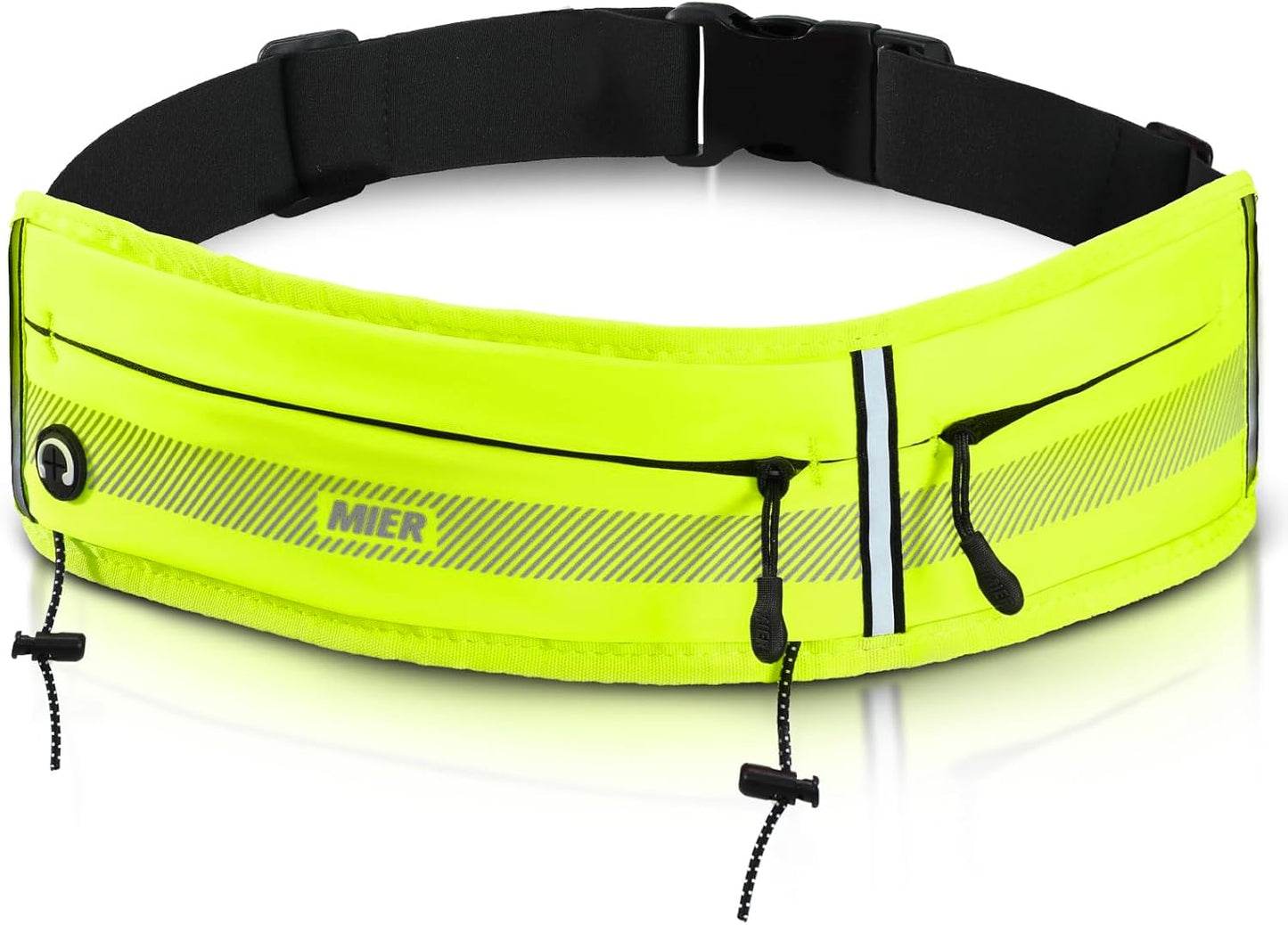 Running Belt for Women & Men, Fanny Pack with Marathon Bib Clip, Neon | Slim Adjustable Phone Holder Pouch; Reflective Waist Packs for Running Essentials; Waterproof Zipper Pockets