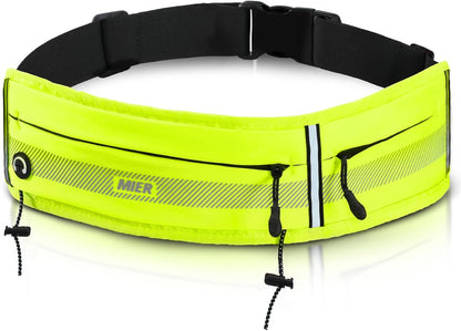 Running Belt for Women & Men, Fanny Pack with Marathon Bib Clip, Neon | Slim Adjustable Phone Holder Pouch; Reflective Waist Packs for Running Essentials; Waterproof Zipper Pockets