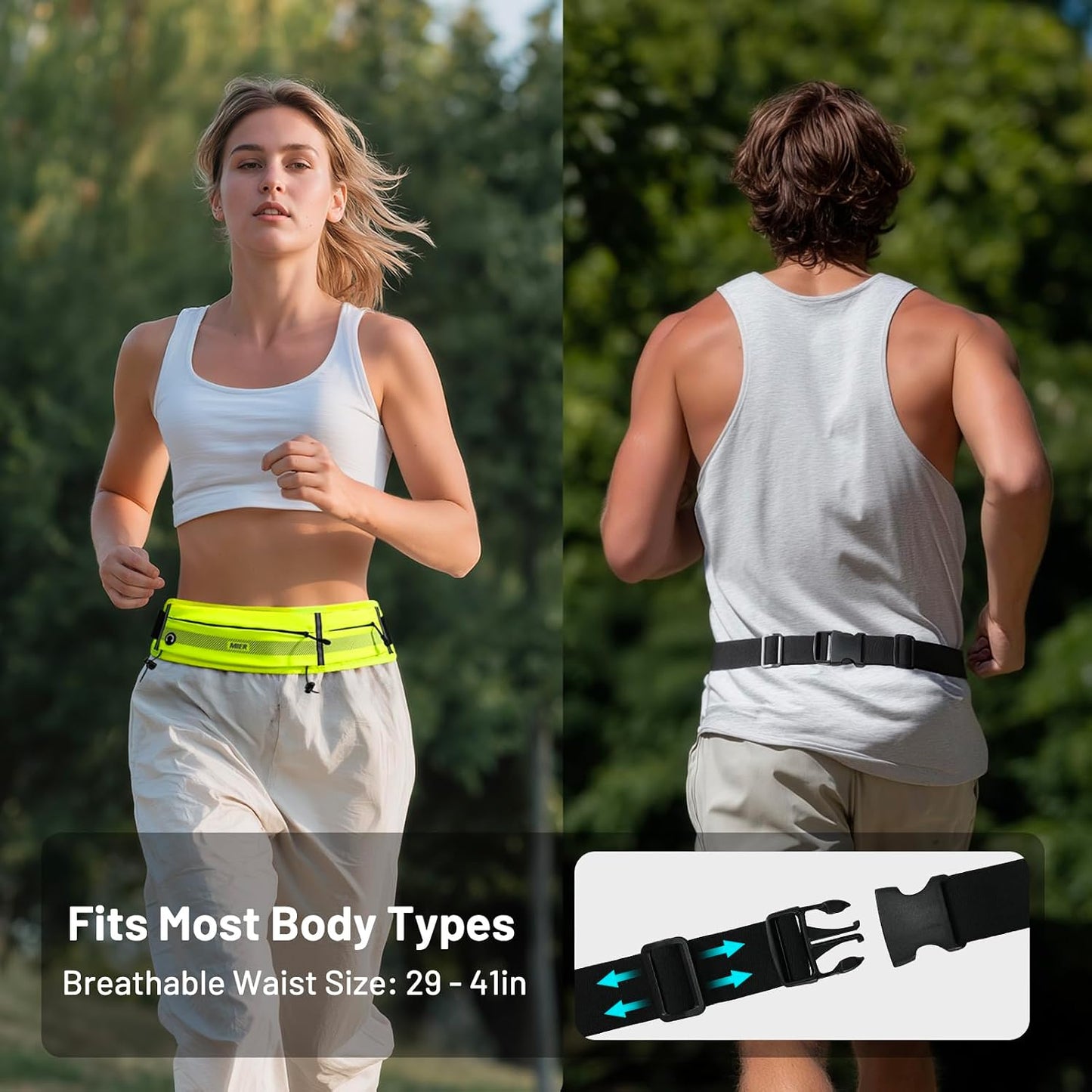 Running Belt for Women & Men, Fanny Pack with Marathon Bib Clip, Neon | Slim Adjustable Phone Holder Pouch; Reflective Waist Packs for Running Essentials; Waterproof Zipper Pockets