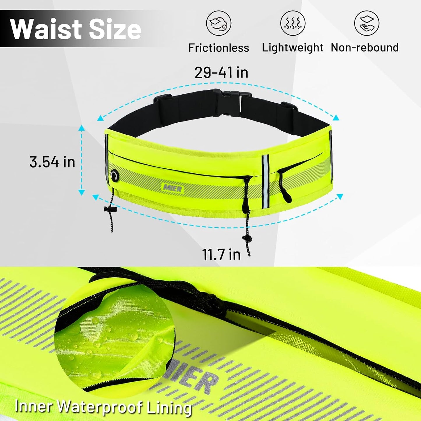 Running Belt for Women & Men, Fanny Pack with Marathon Bib Clip, Neon | Slim Adjustable Phone Holder Pouch; Reflective Waist Packs for Running Essentials; Waterproof Zipper Pockets