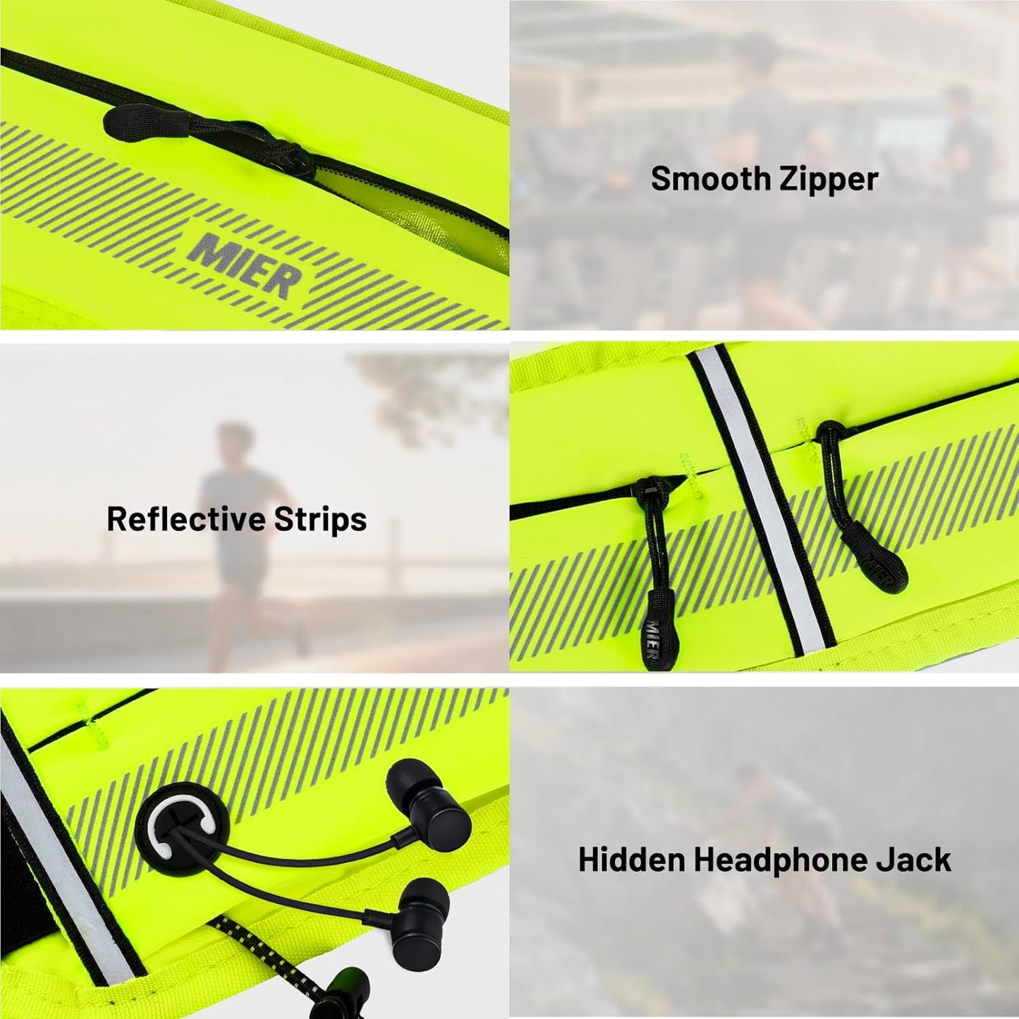 Running Belt for Women & Men, Fanny Pack with Marathon Bib Clip, Neon | Slim Adjustable Phone Holder Pouch; Reflective Waist Packs for Running Essentials; Waterproof Zipper Pockets