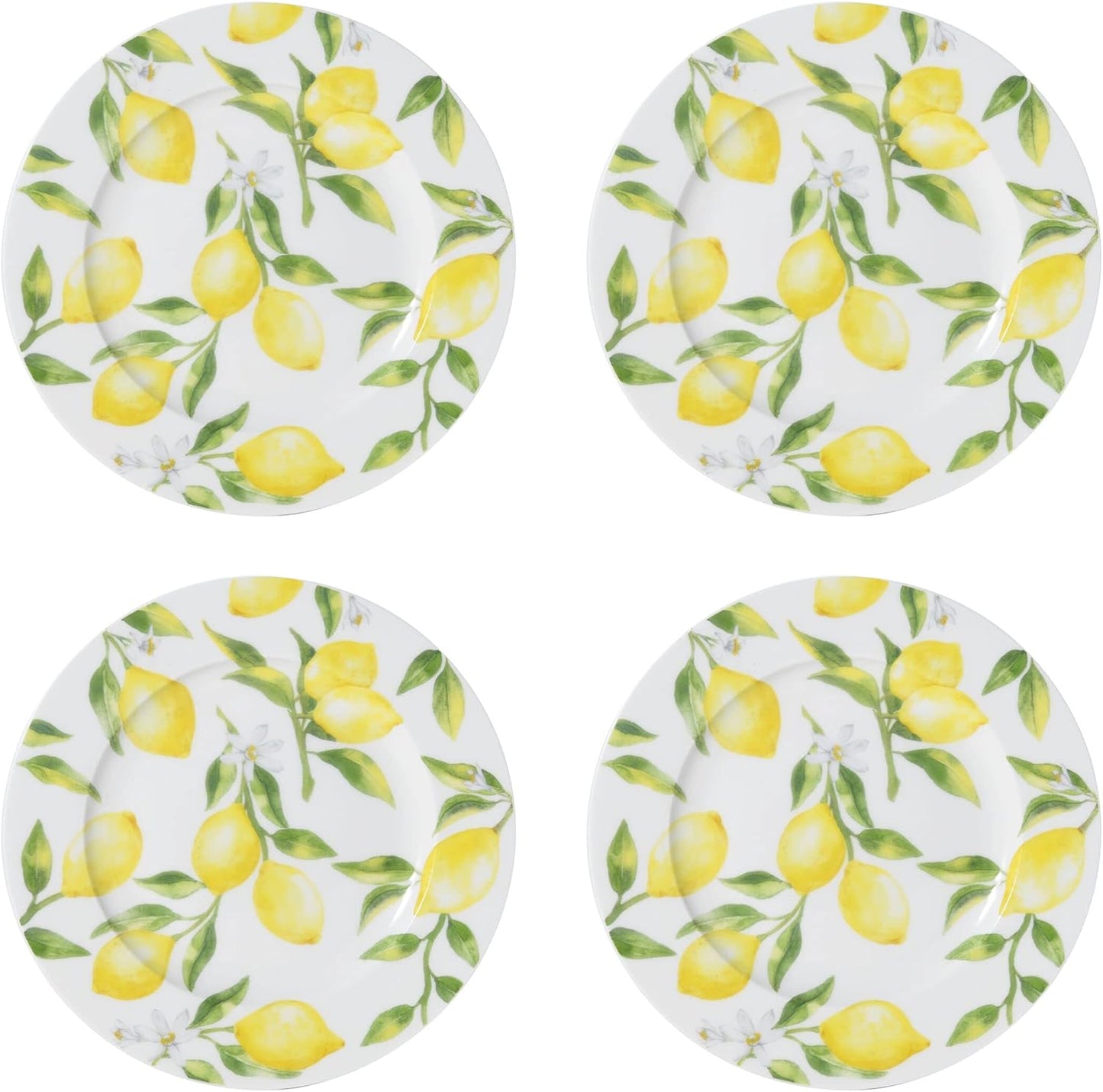 Lemons 16-Piece Bone China Dinnerware Set, Service for 4, Includes Dinner Plates, Salad Plates, Cereal Bowls and Mugs, Dishwasher and Microwave Safe