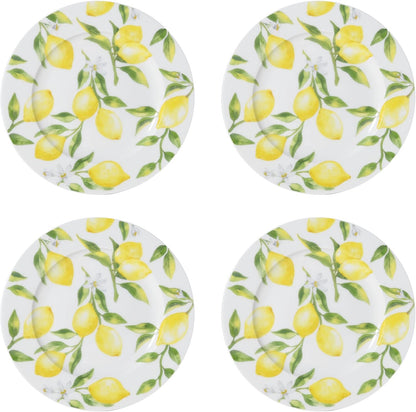 Lemons 16-Piece Bone China Dinnerware Set, Service for 4, Includes Dinner Plates, Salad Plates, Cereal Bowls and Mugs, Dishwasher and Microwave Safe