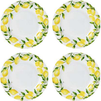 Lemons 16-Piece Bone China Dinnerware Set, Service for 4, Includes Dinner Plates, Salad Plates, Cereal Bowls and Mugs, Dishwasher and Microwave Safe