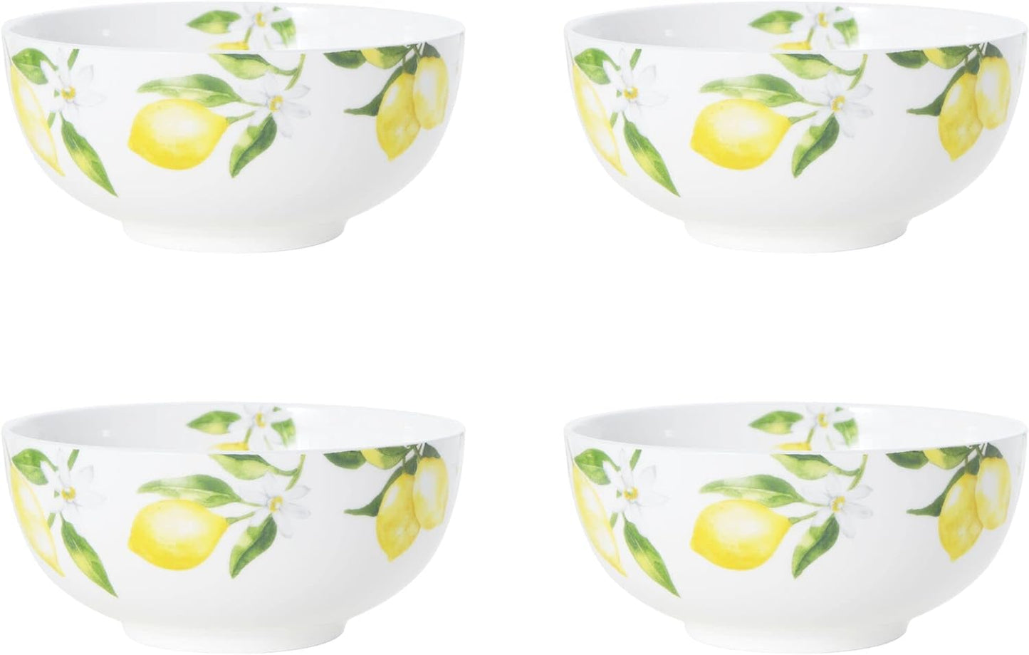 Lemons 16-Piece Bone China Dinnerware Set, Service for 4, Includes Dinner Plates, Salad Plates, Cereal Bowls and Mugs, Dishwasher and Microwave Safe