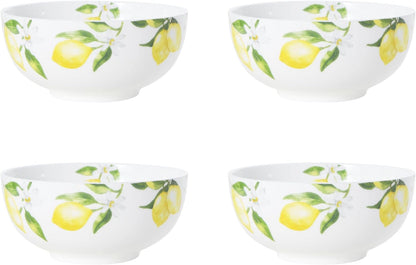 Lemons 16-Piece Bone China Dinnerware Set, Service for 4, Includes Dinner Plates, Salad Plates, Cereal Bowls and Mugs, Dishwasher and Microwave Safe