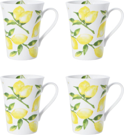 Lemons 16-Piece Bone China Dinnerware Set, Service for 4, Includes Dinner Plates, Salad Plates, Cereal Bowls and Mugs, Dishwasher and Microwave Safe
