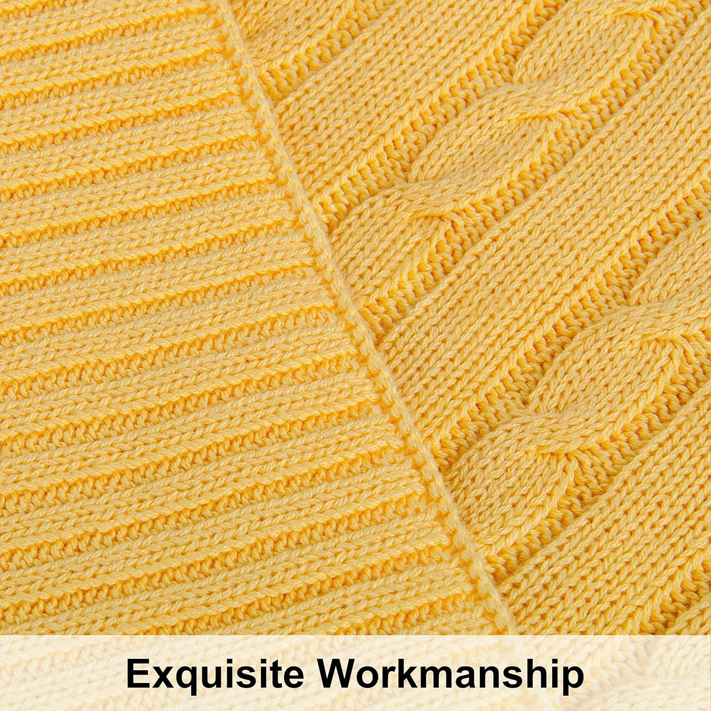 Cotton Cable Kint Throw Blanket for Couch - Super Soft Cozy Blankets, Warm 51x67 Knitted Throw Blanket for Couch, Sofa, Chair, Bed, Yellow