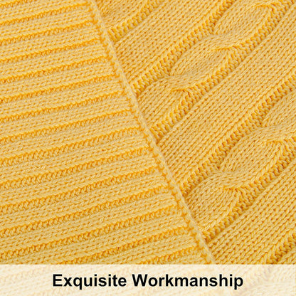 Cotton Cable Kint Throw Blanket for Couch - Super Soft Cozy Blankets, Warm 51x67 Knitted Throw Blanket for Couch, Sofa, Chair, Bed, Yellow