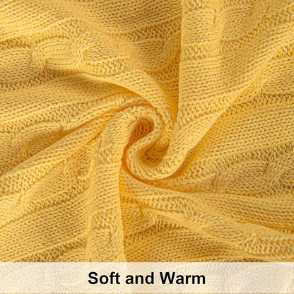 Cotton Cable Kint Throw Blanket for Couch - Super Soft Cozy Blankets, Warm 51x67 Knitted Throw Blanket for Couch, Sofa, Chair, Bed, Yellow