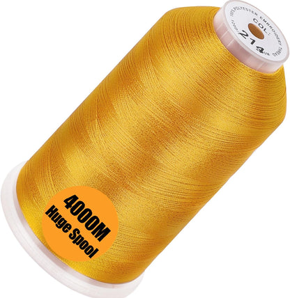 4000M Huge Spool Embroidery Machine Thread - Deep Gold | Single Spool, 40WT, Polyester, 4000M/4373YD for Commercial Machines, Use a Thread Stand to Work with Home Embroidery Machine