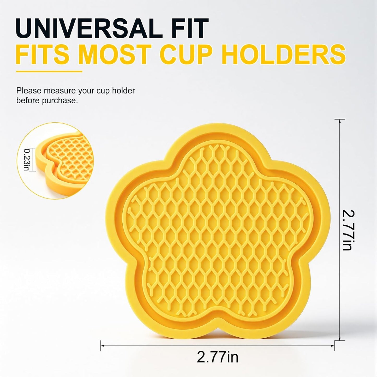 Car Cup Holder Coaster, Universal Non-Slip Recessed Flower Shaped Cup Holders, Cute Car Accessories Interior for Women and Man Interior Sets 4 Pack (Yellow)