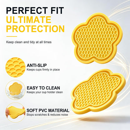 Car Cup Holder Coaster, Universal Non-Slip Recessed Flower Shaped Cup Holders, Cute Car Accessories Interior for Women and Man Interior Sets 4 Pack (Yellow)
