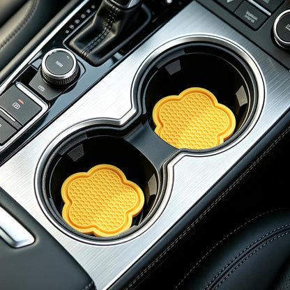 Car Cup Holder Coaster, Universal Non-Slip Recessed Flower Shaped Cup Holders, Cute Car Accessories Interior for Women and Man Interior Sets 4 Pack (Yellow)
