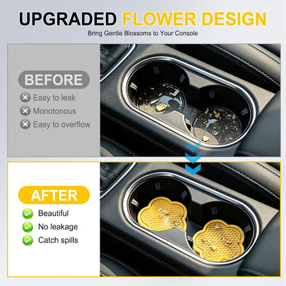 Car Cup Holder Coaster, Universal Non-Slip Recessed Flower Shaped Cup Holders, Cute Car Accessories Interior for Women and Man Interior Sets 4 Pack (Yellow)