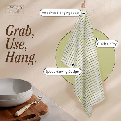 Waffle Kitchen Towels Set of 4, 16x26 Inches, 100% Cotton Waffle Weave Dish Cloth Pack, Super Absorbent & Fast Dry Tea Towels for Drying and Cleaning, Lemon Green, White