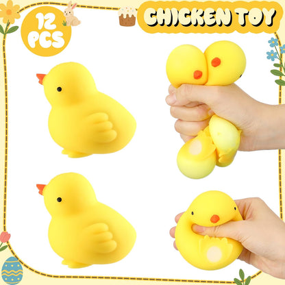 12 Pcs Chicken Stress Balls for Adults Mini Chick Party Favors | Cute Chicken Sensory Squeeze Balls Soft Fidgets for Christmas Stocking Stuffer Gifts, Stress Relief & Sensory Play