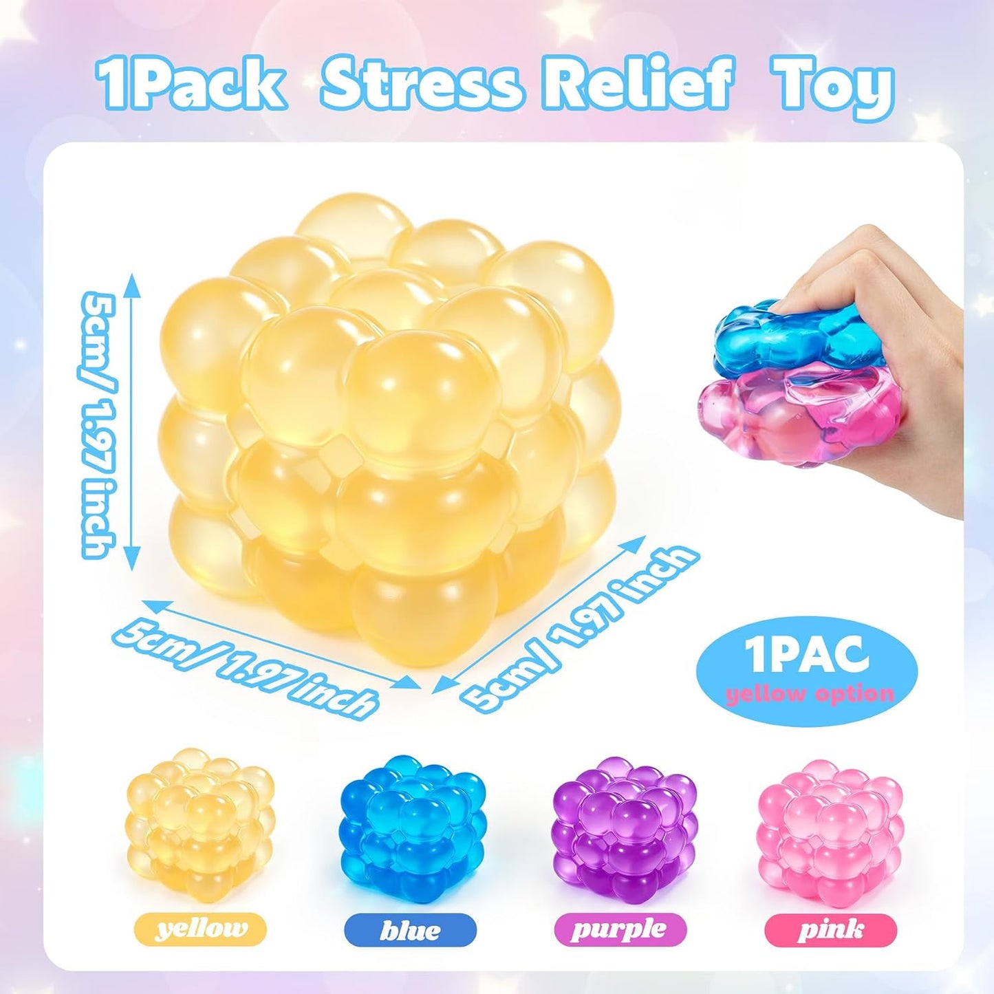 Ice Cube Squishy Fidget Toy Squishy Cube,Slow Rising Squeeze Cubes Fidget Toy, Sensory Stress Relief Toy for Focus and Relax Hand Muscles, Soft Handheld Squeeze Cube for Desk Fidget (Yellow)