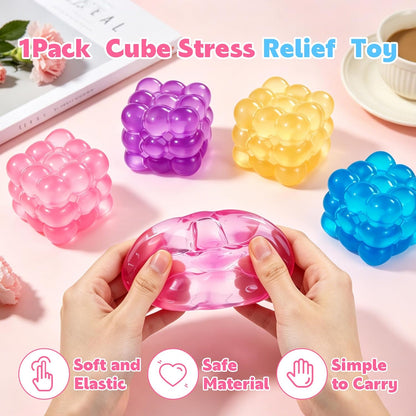 Ice Cube Squishy Fidget Toy Squishy Cube,Slow Rising Squeeze Cubes Fidget Toy, Sensory Stress Relief Toy for Focus and Relax Hand Muscles, Soft Handheld Squeeze Cube for Desk Fidget (Yellow)