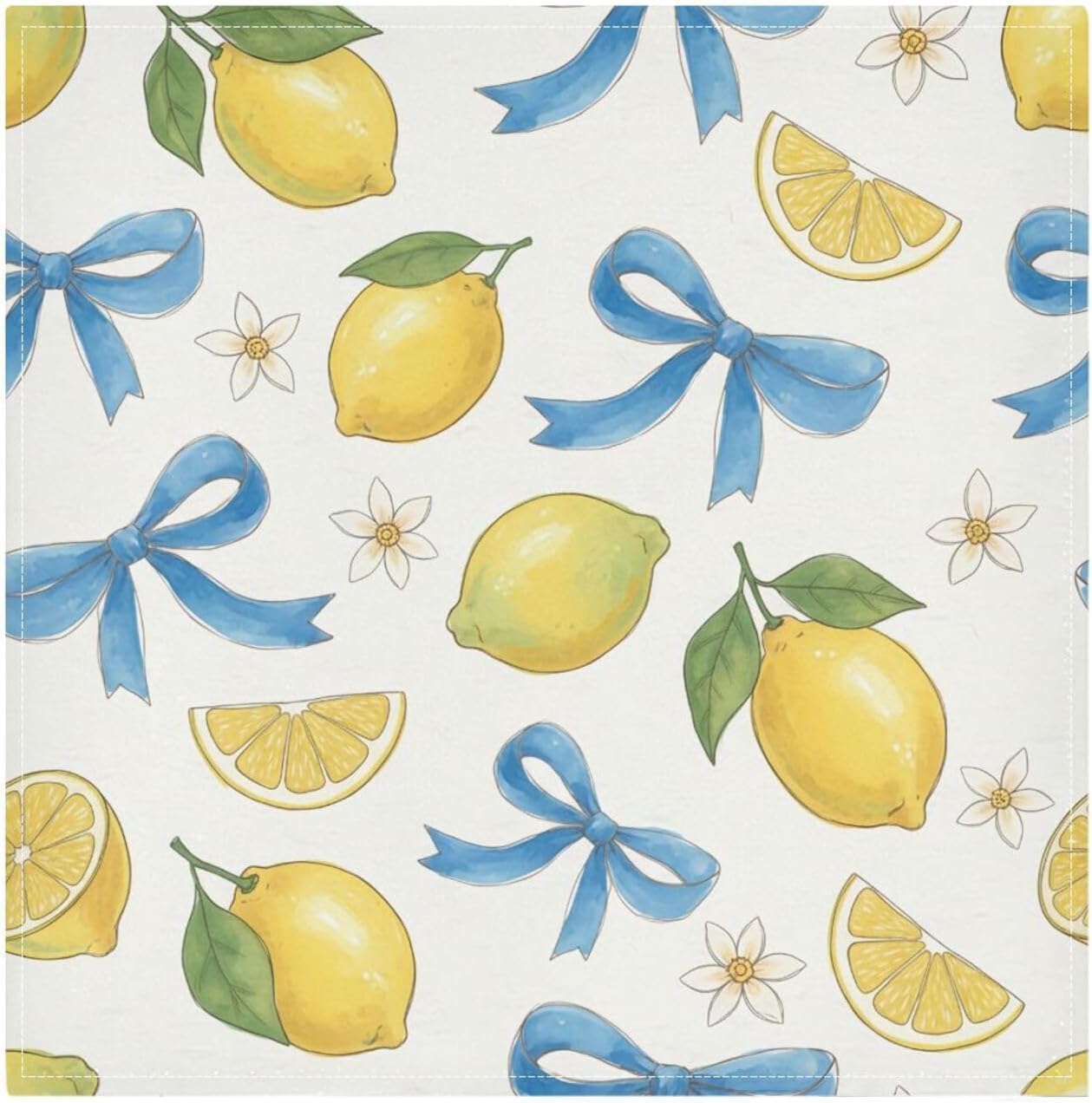 Bow and Lemon Washable Cloth Napkins Set - Reusable Decorative Table Napkins for Wedding, Party, Dining | 20x20 Inches | Home & Gifting
