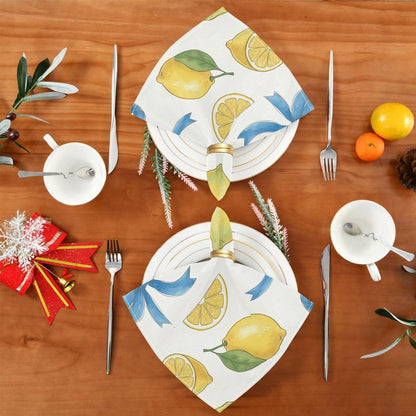 Bow and Lemon Washable Cloth Napkins Set - Reusable Decorative Table Napkins for Wedding, Party, Dining | 20x20 Inches | Home & Gifting